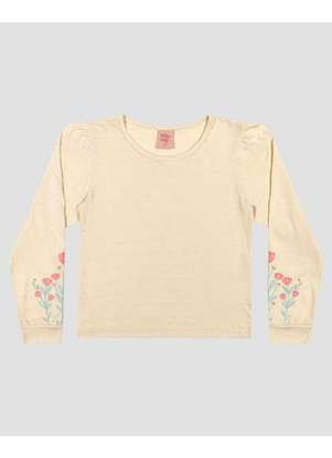 Kely Kety - Blusa Infantil Manga Longa com Estampa Relevo Bege - KELY KETY