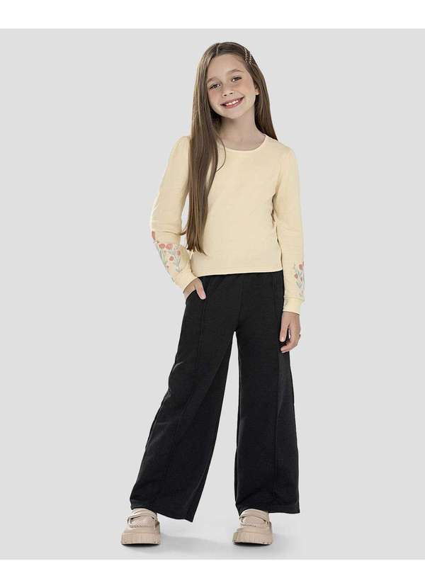 Kely Kety - Blusa Infantil Manga Longa com Estampa Relevo Bege