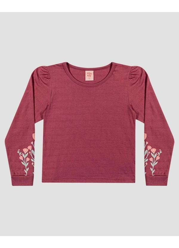 Kely Kety - Blusa Infantil Manga Longa com Estampa Relevo Bordo