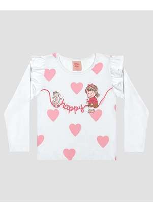 Kely Kety - Blusa Infantil Menina Manga Longa com Babado Branco - KELY KETY