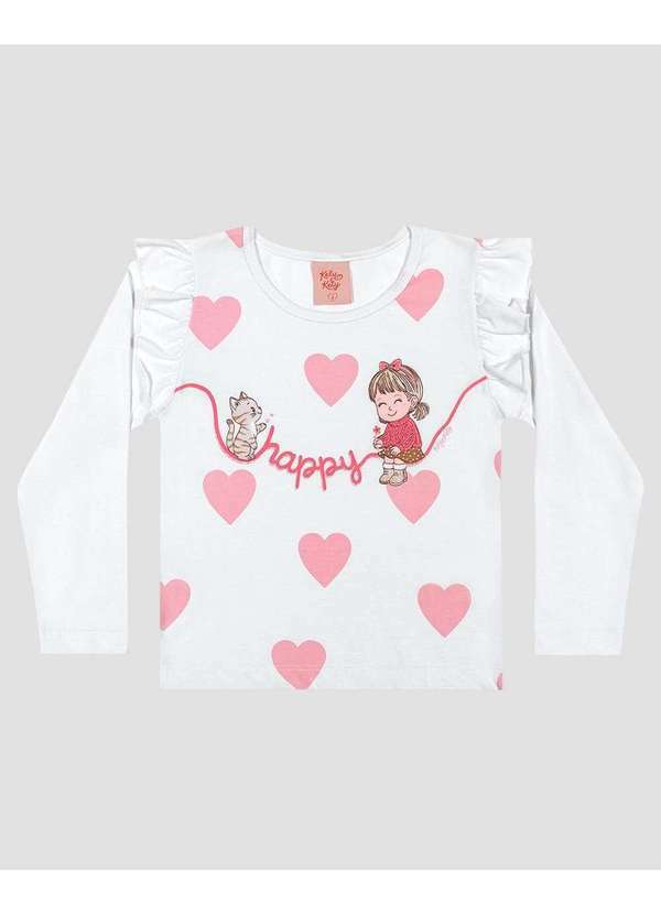 Kely Kety - Blusa Infantil Menina Manga Longa com Babado Branco