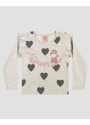 Kely Kety - Blusa Infantil Menina Manga Longa com Babado Mescla - KELY KETY