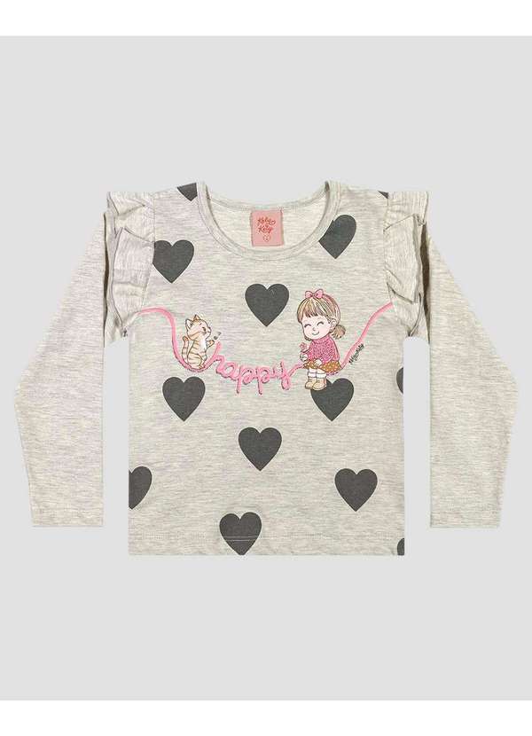 Kely Kety - Blusa Infantil Menina Manga Longa com Babado Mescla