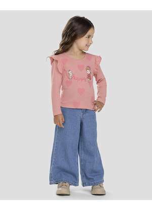 Kely Kety - Blusa Infantil Menina Manga Longa com Babado Rosa - KELY KETY