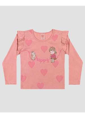 Kely Kety - Blusa Infantil Menina Manga Longa com Babado Rosa - KELY KETY