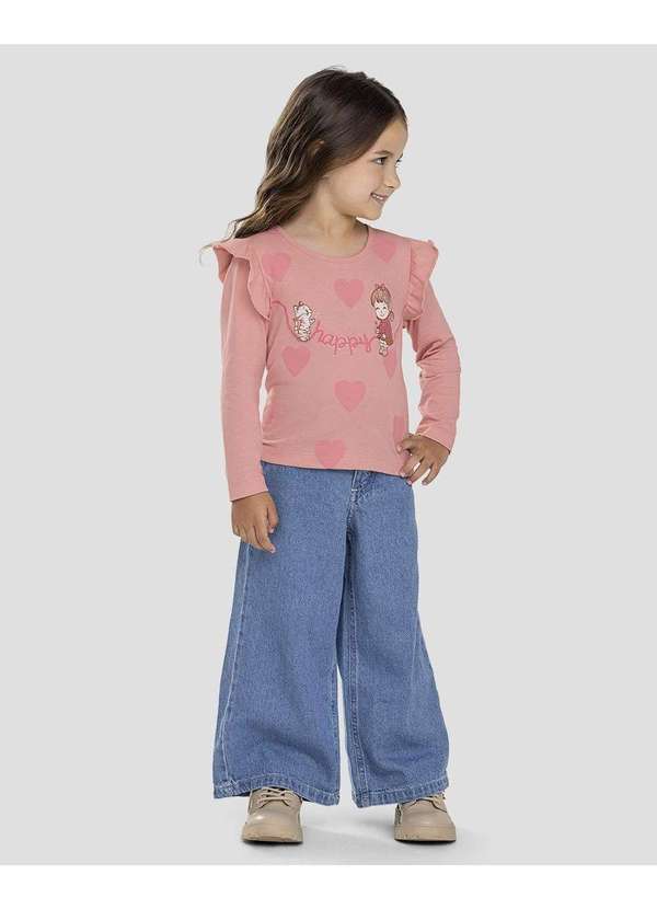 Kely Kety - Blusa Infantil Menina Manga Longa com Babado Rosa