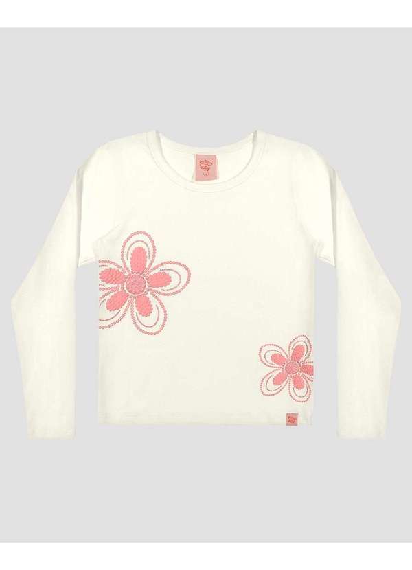 Kely Kety - Blusa Infantil Menina Manga Longa com Estampa Flor Branco