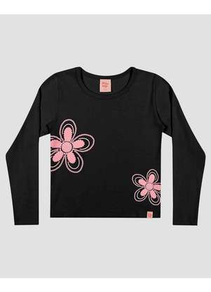Kely Kety - Blusa Infantil Menina Manga Longa com Estampa Flor Preto - KELY KETY