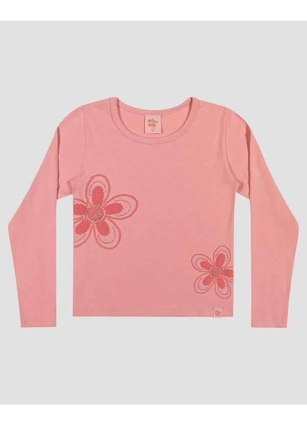 Kely Kety - Blusa Infantil Menina Manga Longa com Estampa Flor Rosa