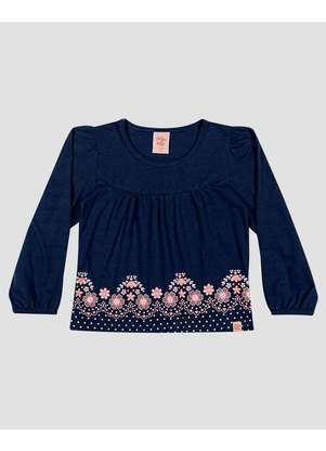 Kely Kety - Blusa Infantil Menina Manga Longa com Estampa Relevo Azul - KELY KETY