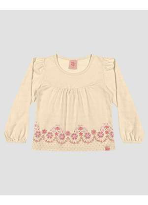 Kely Kety - Blusa Infantil Menina Manga Longa com Estampa Relevo Bege - KELY KETY