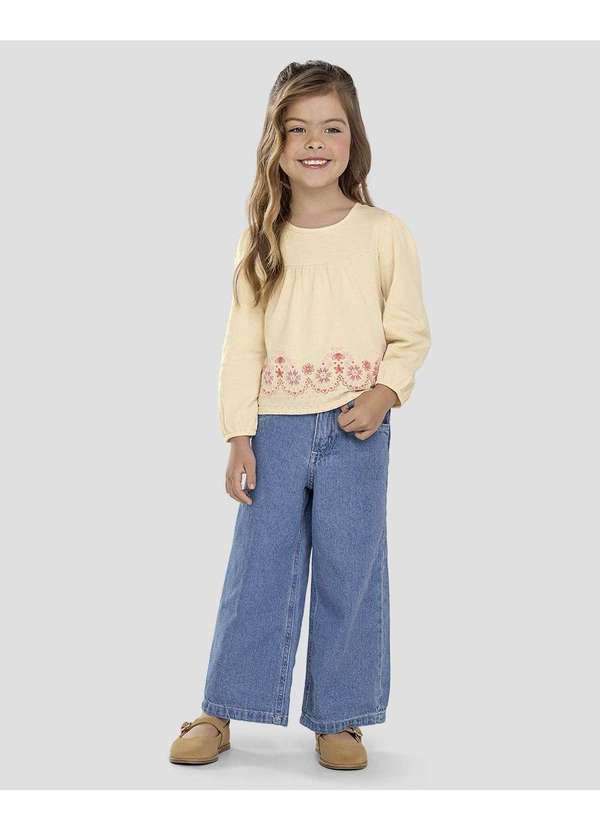 Kely Kety - Blusa Infantil Menina Manga Longa com Estampa Relevo Bege