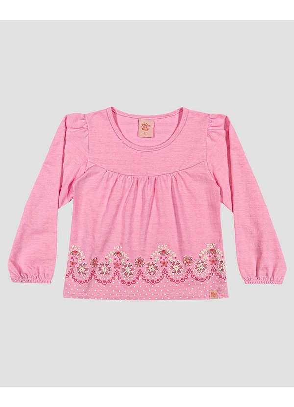 Kely Kety - Blusa Infantil Menina Manga Longa com Estampa Relevo Rosa