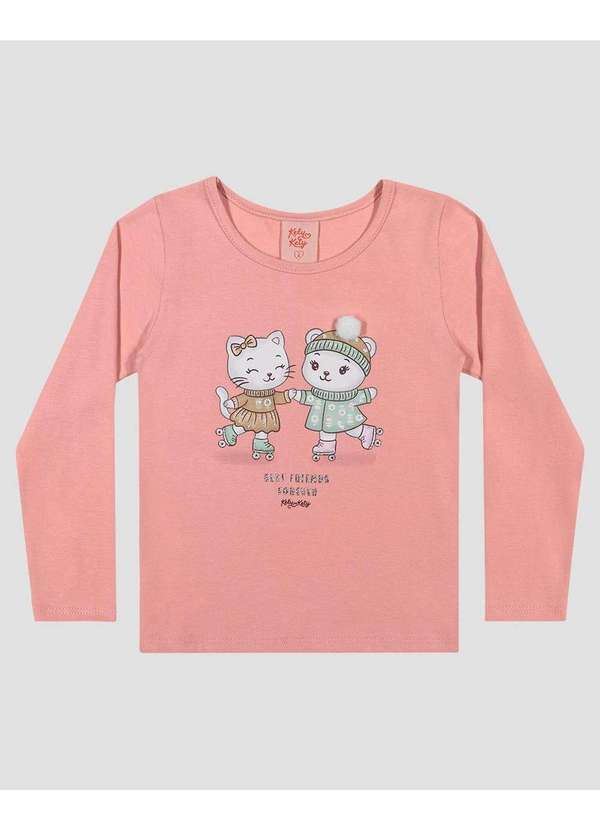 Kely Kety - Blusa Infantil Menina Manga Longa com Estampa Rosa