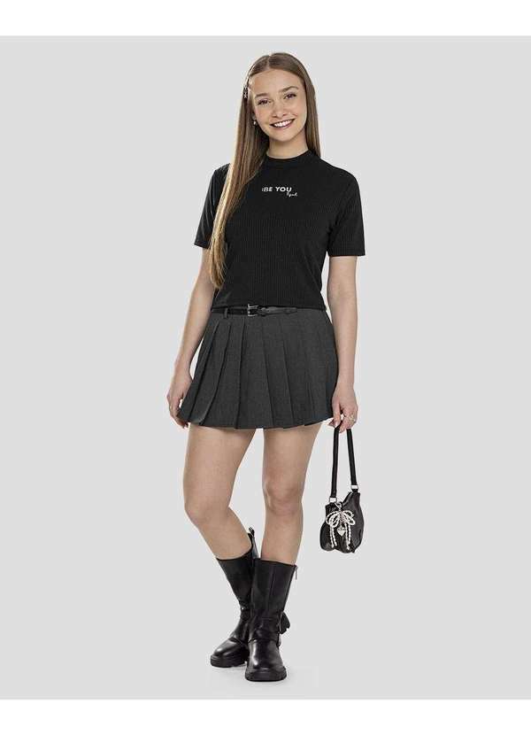 Based - Blusa Juvenil Feminina Canelada com Estampa Preto