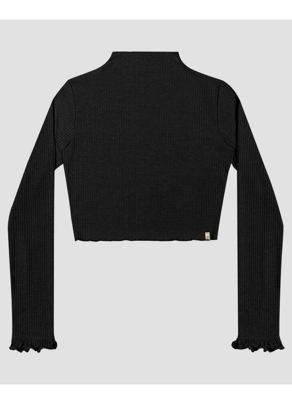 Based - Blusa Juvenil Feminina Manga Longa Canelada Preto