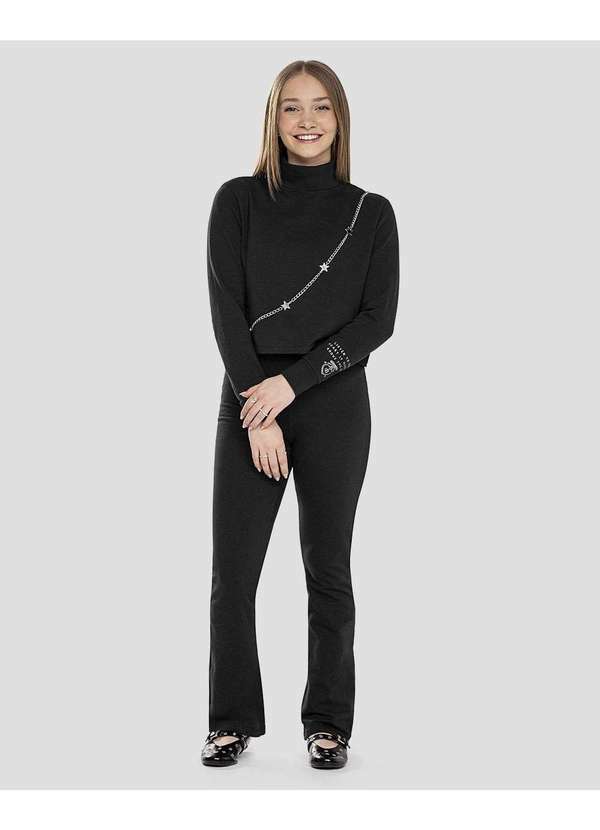 Based - Blusão Juvenil Feminino em Molecotton com Gola Alta Preto
