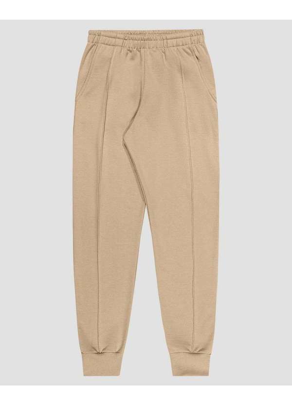 Kely Kety - Calça Infantil Menina em Moletom com Bolso Bege