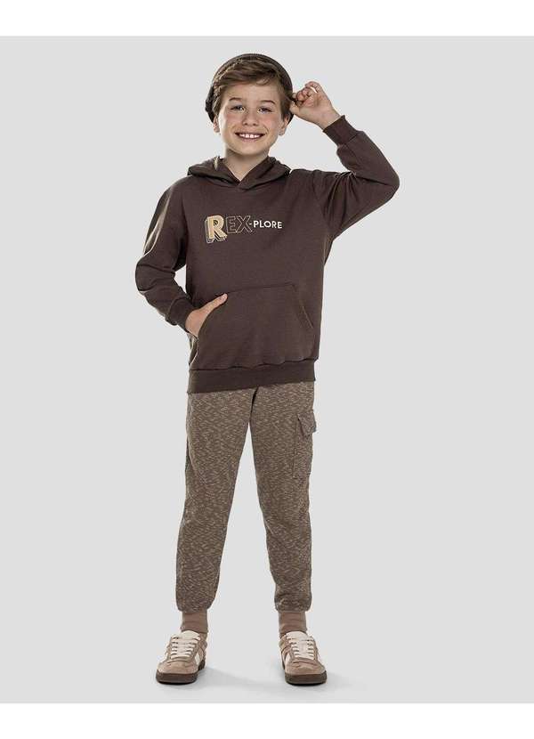 Reirex - Calça Infantil Menino Moletom com Bolso Lapela Marrom