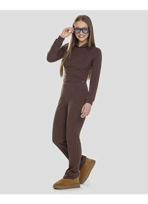 Cereja Rosa - Calça Juvenil Feminina em Cotton Canelado Marrom - CEREJA ROSA