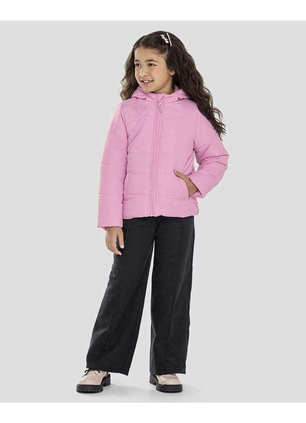 Kely Kety - Jaqueta Puffer Infantil Menina com Capuz - Rosa Buque