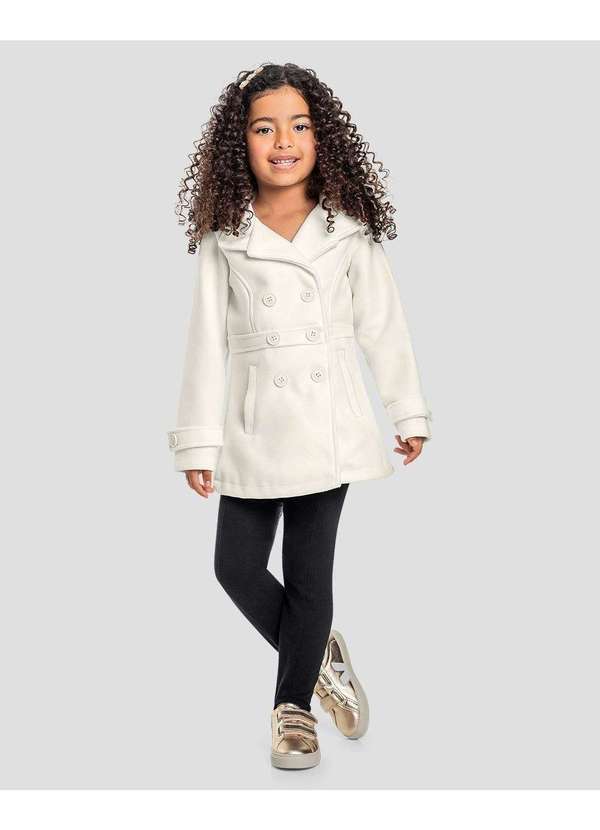 Kely Kety - Sobretudo Infantil Menina em Lã Batida com Bolso - Branco