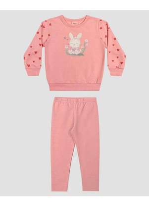 Kely Kety - Conjunto Bebê Menina Blusão e Calça Coelhinho Rosa - KELY KETY
