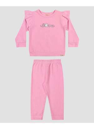 Kely Kety - Conjunto Bebê Menina Blusão e Calça em Moletom Persa Rosa - KELY KETY