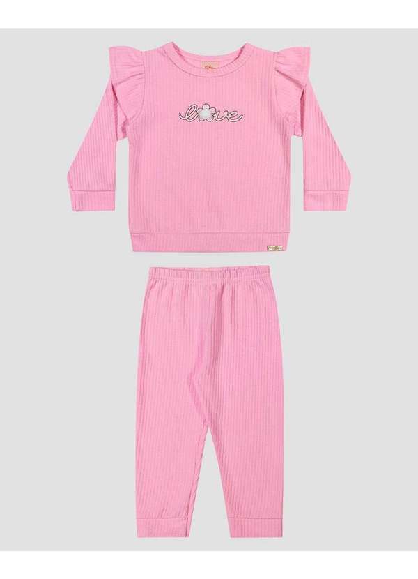 Kely Kety - Conjunto Bebê Menina Blusão e Calça em Moletom Persa Rosa