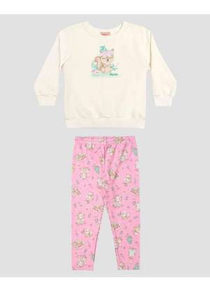 Kely Kety - Conjunto Bebê Menina Blusão e Legging Estampada Branco - KELY KETY