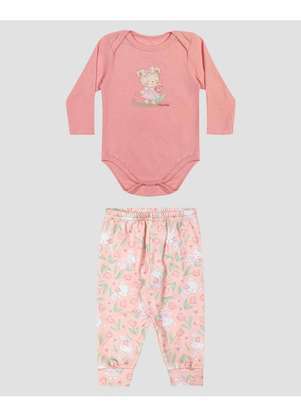 Kely Kety - Conjunto Bebê Menina Body e Calça Estampada Rosa - KELY KETY