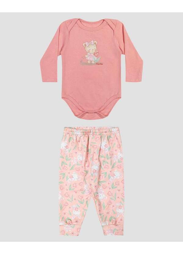 Kely Kety - Conjunto Bebê Menina Body e Calça Estampada Rosa