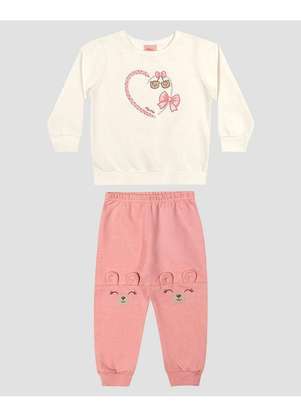 Kely Kety - Conjunto Bebê Menina em Moletom Estampa Interativa Branco - KELY KETY