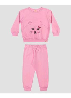 Kely Kety - Conjunto Bebê Menina em Moletom Estampa Ursinho Rosa - KELY KETY