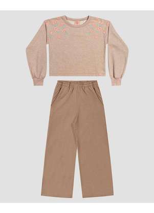 Kely Kety - Conjunto Blusão e Calça Pantalona Marrom - KELY KETY