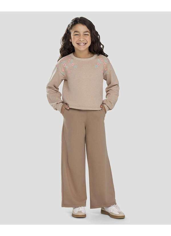 Kely Kety - Conjunto Blusão e Calça Pantalona Marrom