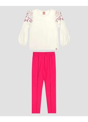Kely Kety - Conjunto Infantil Menina Blusa com Estampa e Legging Branco - KELY KETY