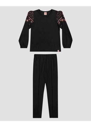 Kely Kety - Conjunto Infantil Menina Blusa com Estampa e Legging Preto - KELY KETY