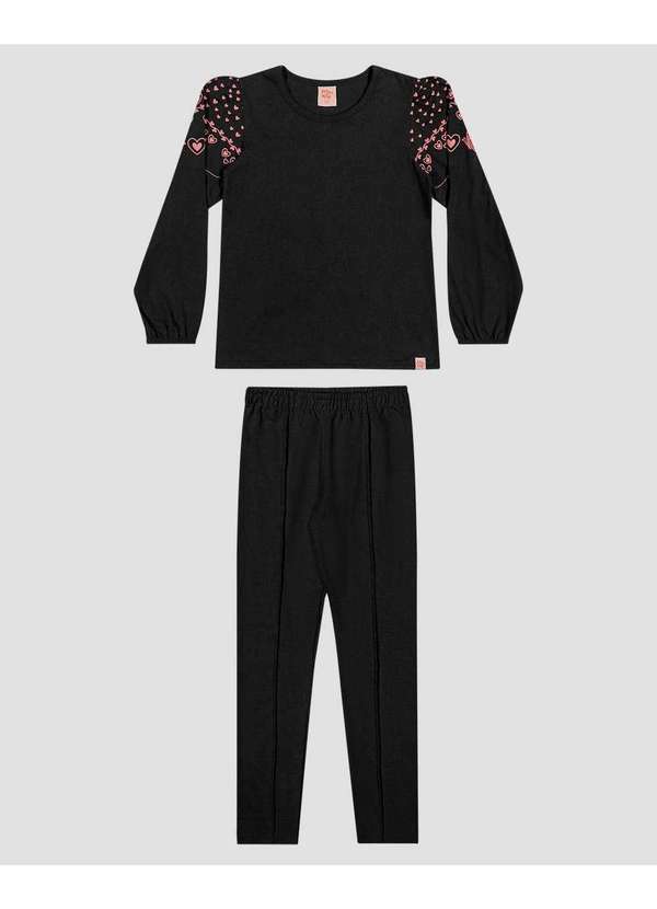 Kely Kety - Conjunto Infantil Menina Blusa com Estampa e Legging Preto