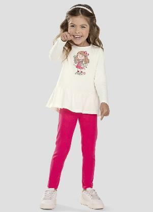 Kely Kety - Conjunto Infantil Menina Blusa Manga Longa e Legging Branco - KELY KETY