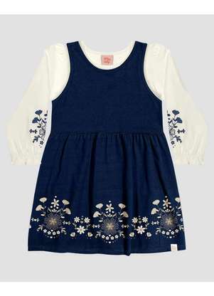 Kely Kety - Conjunto Infantil Menina Blusa Manga Longa e Vestido Natural - KELY KETY