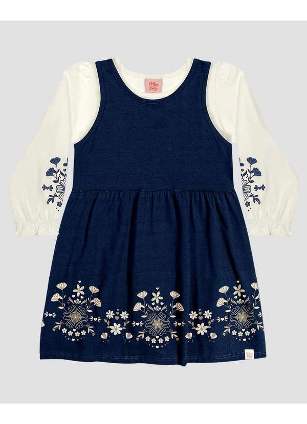 Kely Kety - Conjunto Infantil Menina Blusa Manga Longa e Vestido Natural