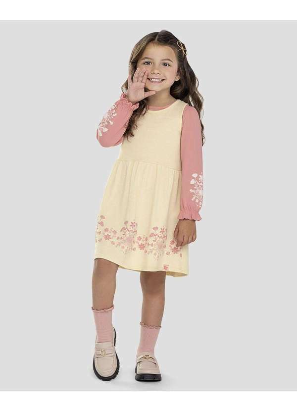 Kely Kety - Conjunto Infantil Menina Blusa Manga Longa e Vestido Rosa