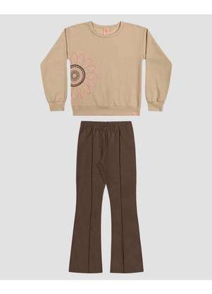 Kely Kety - Conjunto Infantil Menina Blusão com Estampa e Calça Bege - KELY KETY