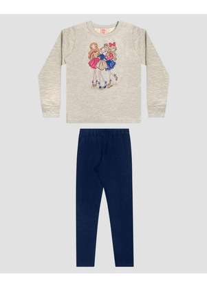 Kely Kety - Conjunto Infantil Menina Blusão com Estampa e Calça Mescla - KELY KETY