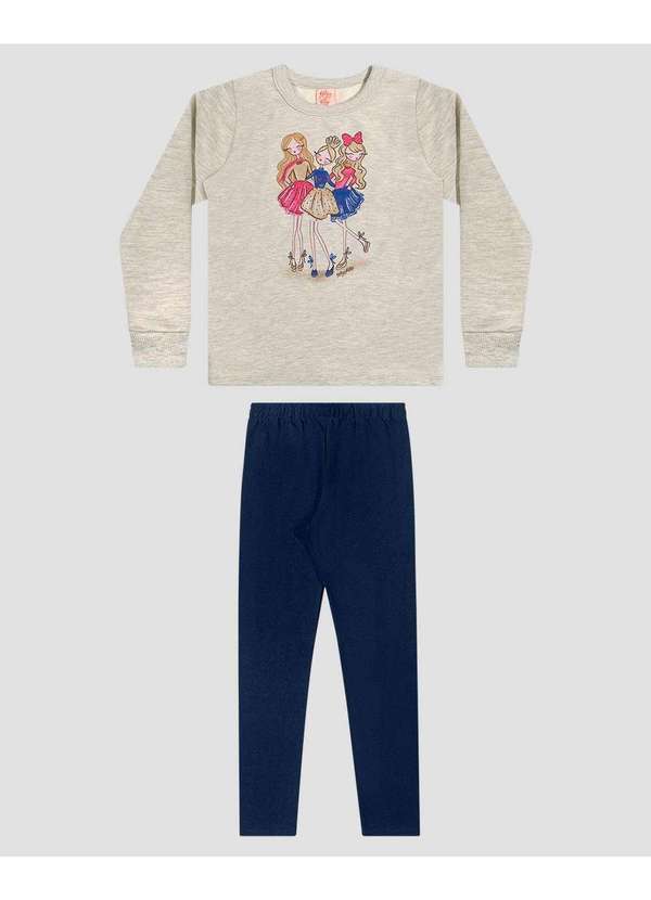 Kely Kety - Conjunto Infantil Menina Blusão com Estampa e Calça Mescla