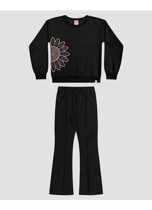 Kely Kety - Conjunto Infantil Menina Blusão com Estampa e Calça Preto - KELY KETY