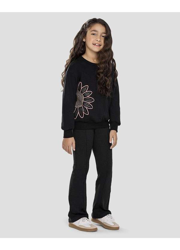 Kely Kety - Conjunto Infantil Menina Blusão com Estampa e Calça Preto