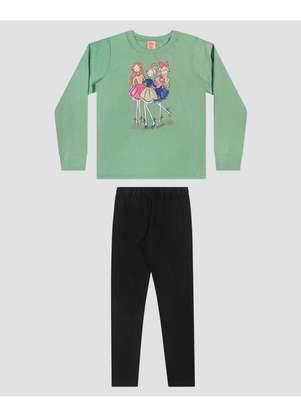 Kely Kety - Conjunto Infantil Menina Blusão com Estampa e Calça Verde - KELY KETY