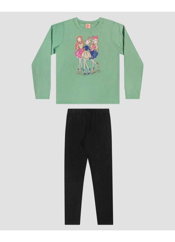 Kely Kety - Conjunto Infantil Menina Blusão com Estampa e Calça Verde